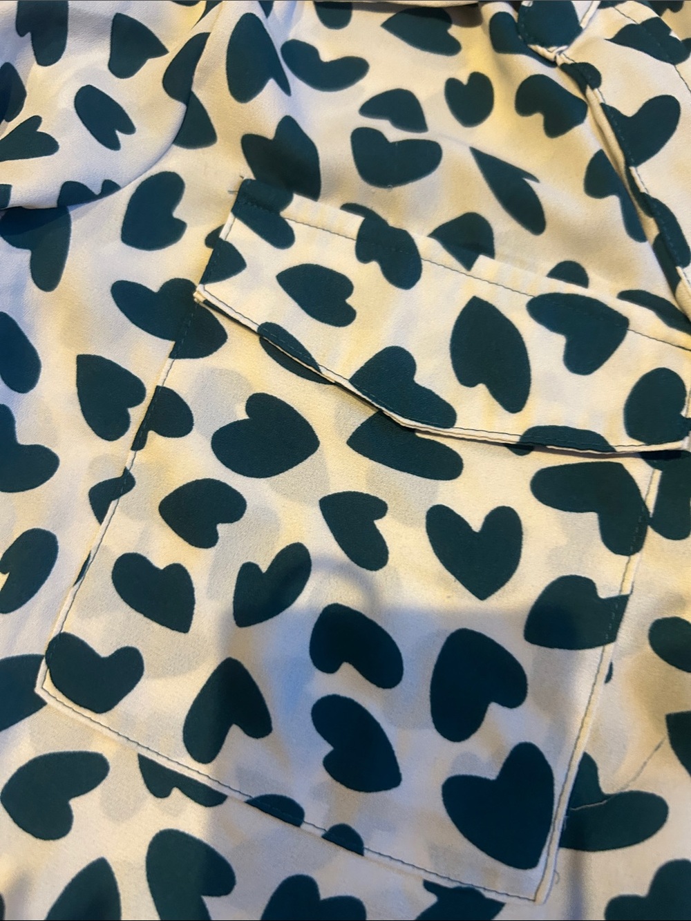 Ann Taylor Petite White Blouse with Dark Teal Heart Print - Picture 3 of 4